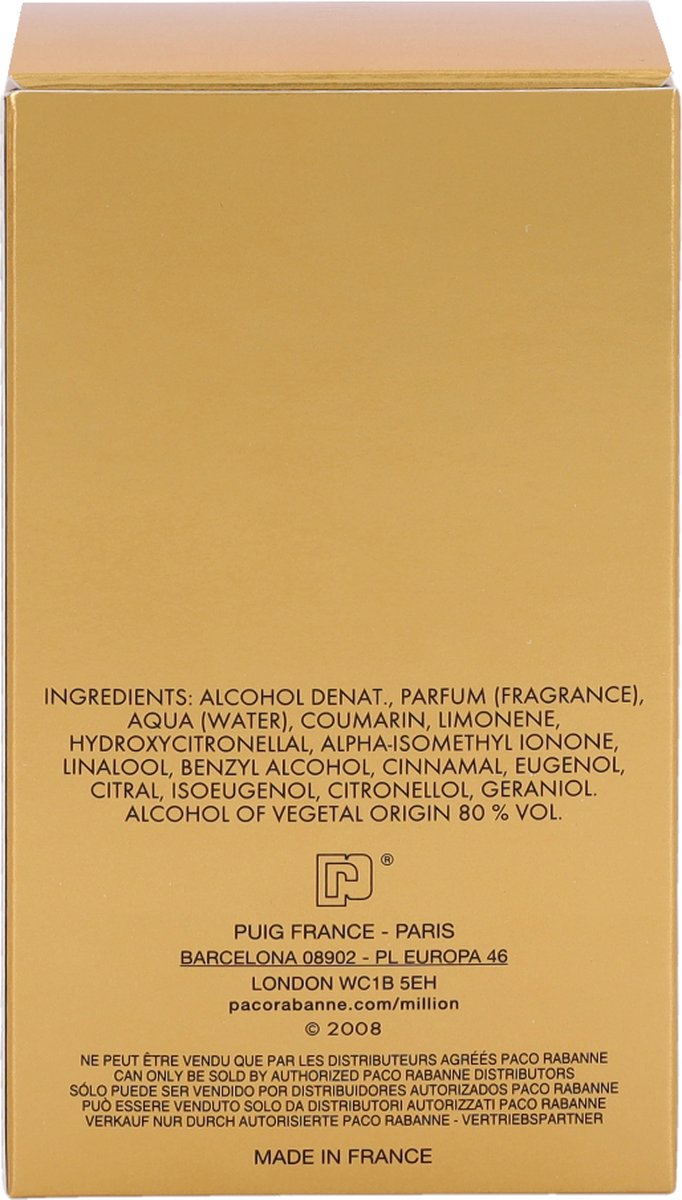 Paco Rabanne 1 Million Elegant Gold Eau de Toilette voor de Avontuurlijke Man